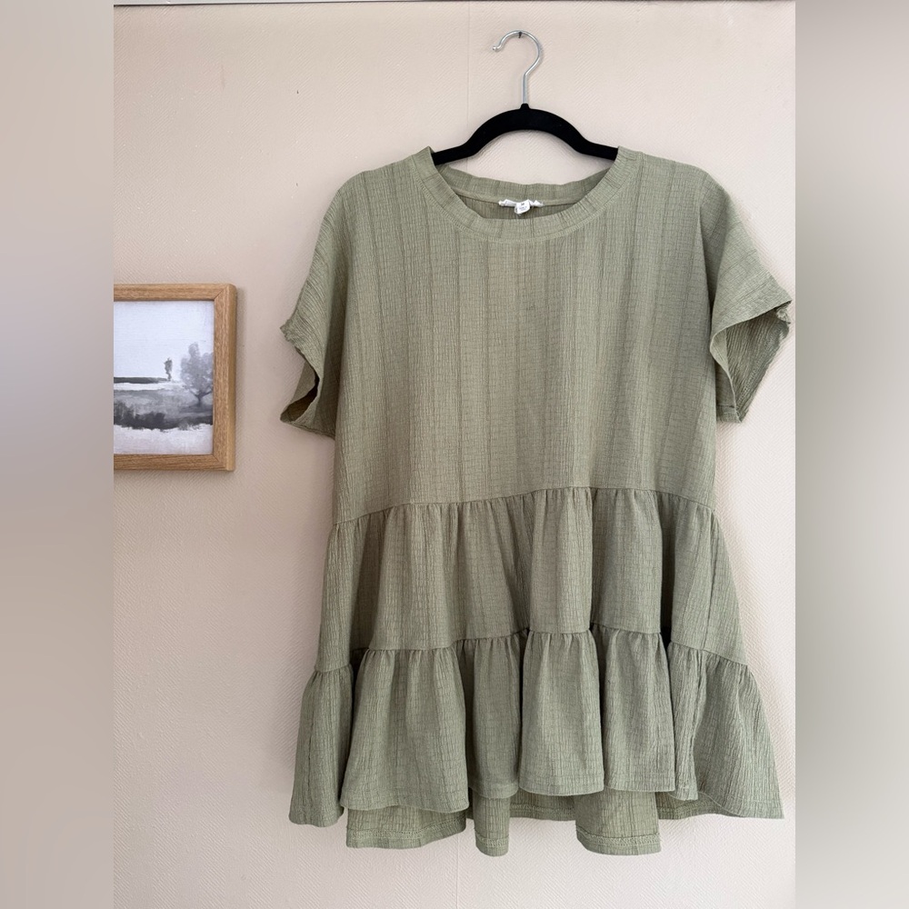 Blu Pepper Olive Green Tiered Short Sleeve Blouse